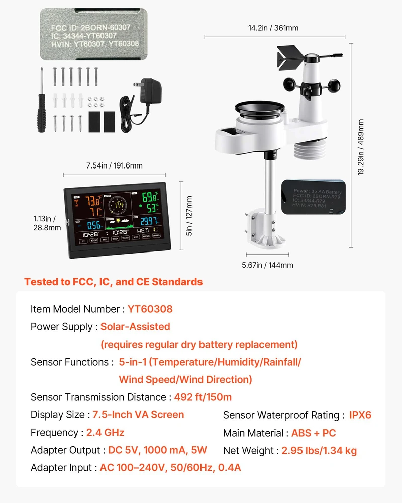 VEVOR 5-in-1 Wi-Fi orų stotis su saule