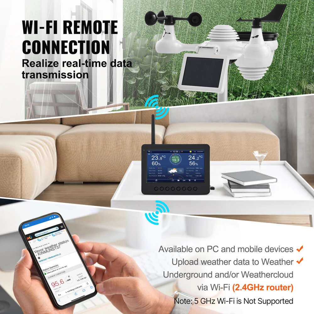 VEVOR Meteorologinė bevielė orų stotelė YT60233 7in1 WiFi