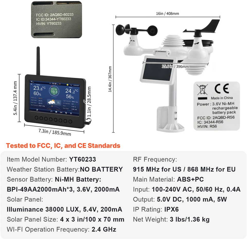 VEVOR Meteorologinė bevielė orų stotelė YT60233 7in1 WiFi