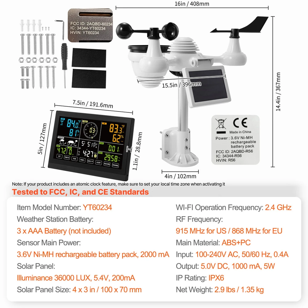 VEVOR Meteorologinė belaidė orų stotelė YT60234 7in1 WiFi