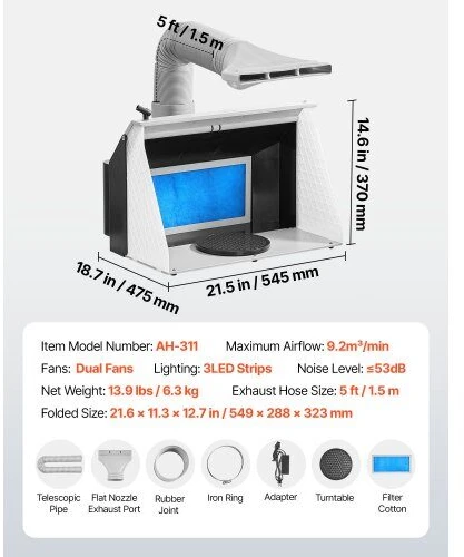 VEVOR Dažymo kamera aerografui su dvigubais ventiliatoriais