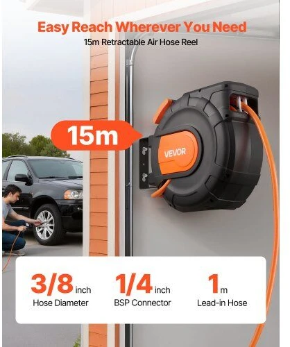 VEVOR Ištraukiama oro žarnos ritė, 15 m, 300 PSI