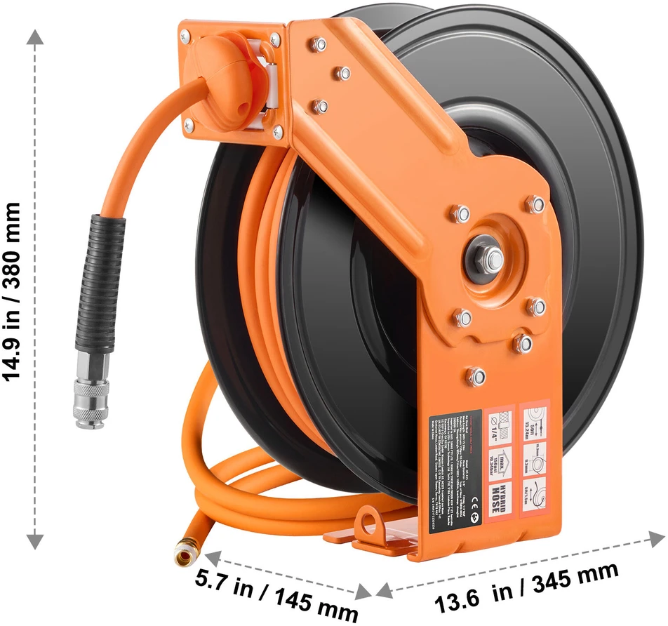 VEVOR Ištraukiama oro žarna su rite, 15 m, 300 PSI