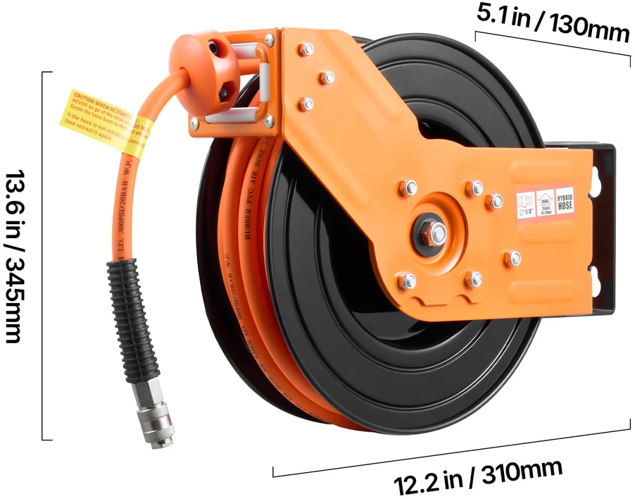 VEVOR Automatinė oro žarnos ritė garažo dirbtuvėms, 15 m hibridinė žarna, automatinis suvyniojimas, 180° pasukamas laikiklis, oro kompresoriaus žarnos ritė, sieninė žarnos ritė, pneumatinė įranga