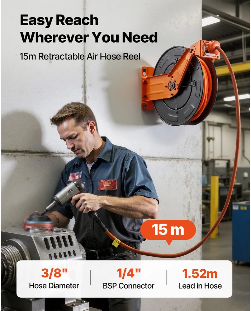 VEVOR Ištraukiamas oro žarnos būgnas 15m 300 PSI