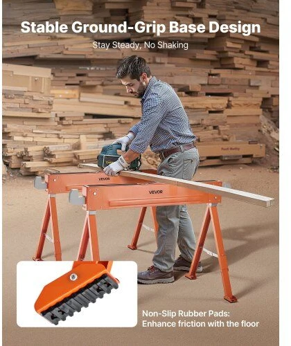 VEVOR Sulankstomi plieniniai ožiai (2 vnt.), 600 kg, darbastalis, staliukai medienos darbams, DIY projektams