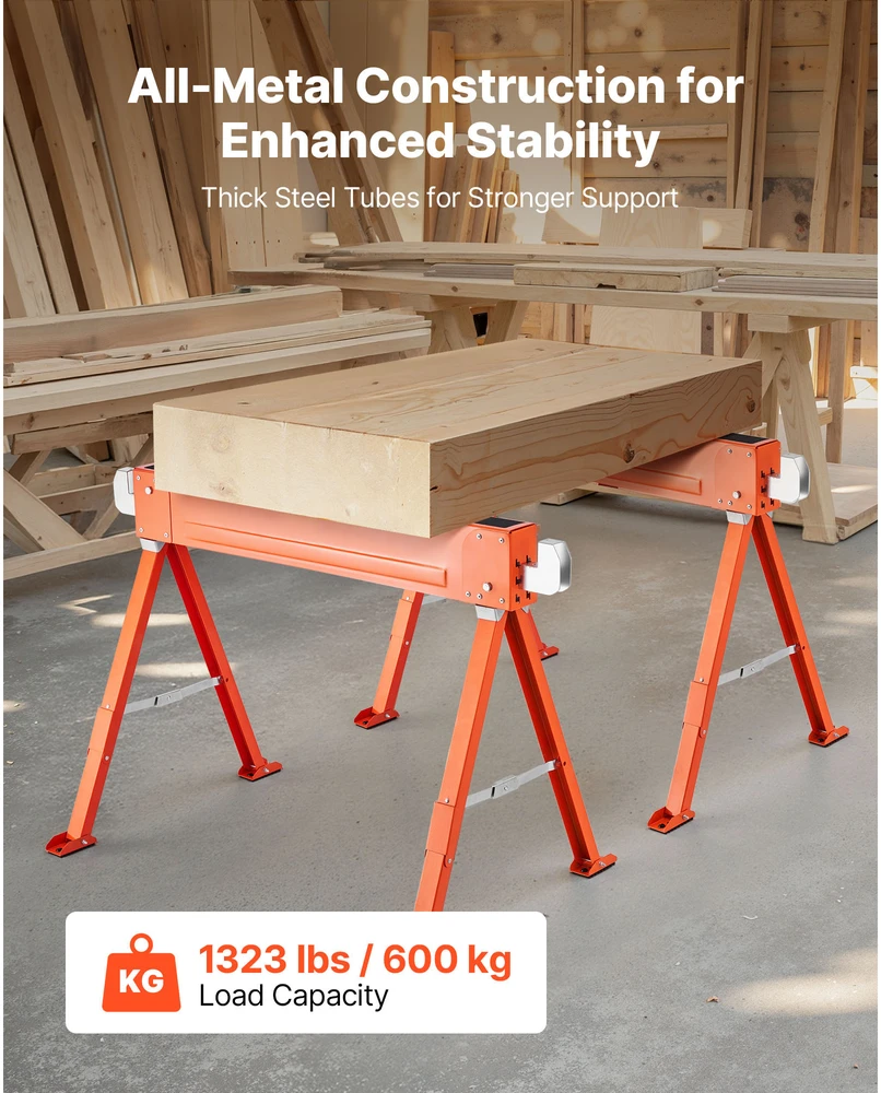 VEVOR Sulankstomi plieniniai ožiai (2 vnt.), 600 kg, darbastalis, staliukai medienos darbams, DIY projektams