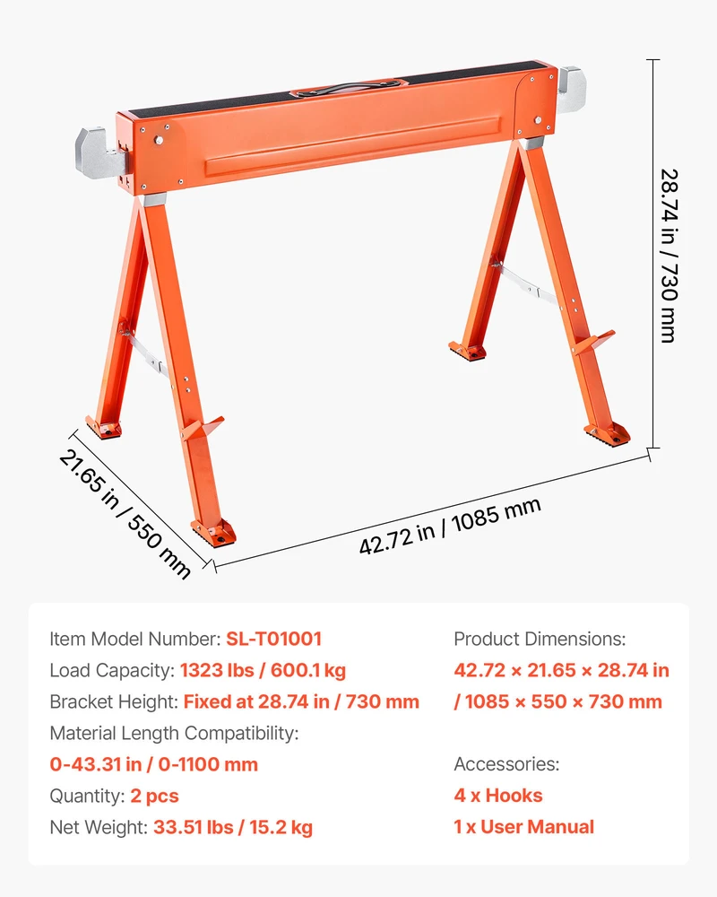 VEVOR Sulankstomi plieniniai ožiai (2 vnt.), 600 kg, darbastalis, staliukai medienos darbams, DIY projektams