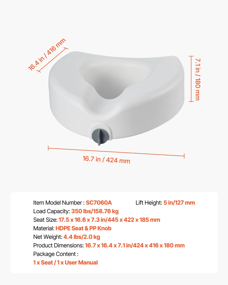 VEVOR Paaukštinta tualeto sėdynė, 158,8kg, 127 mm