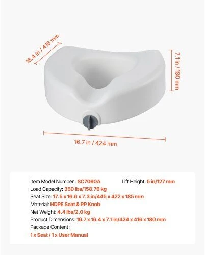 VEVOR Paaukštinta tualeto sėdynė, 158,8kg, 127 mm