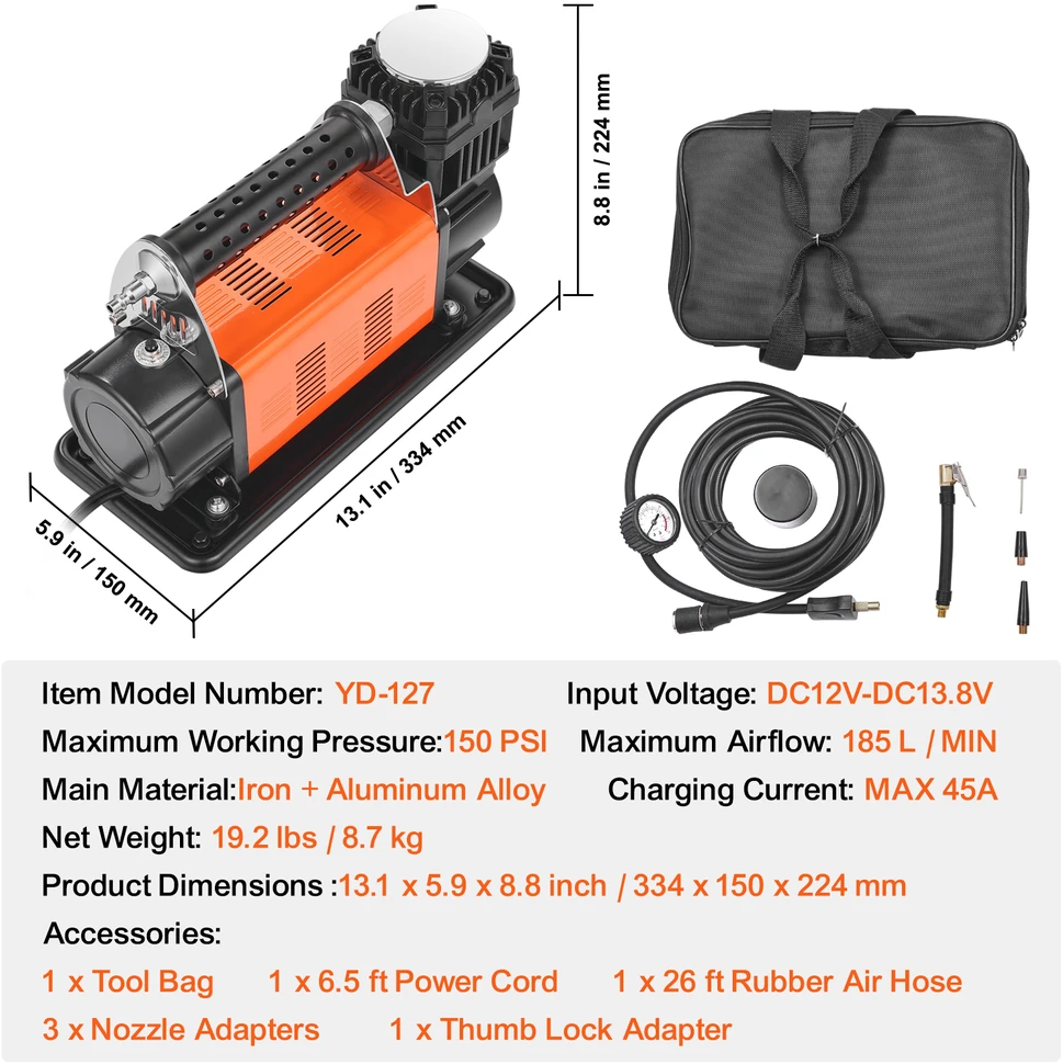 VEVOR Nešiojamas oro kompresorius 7.06 CFM 150 PSI