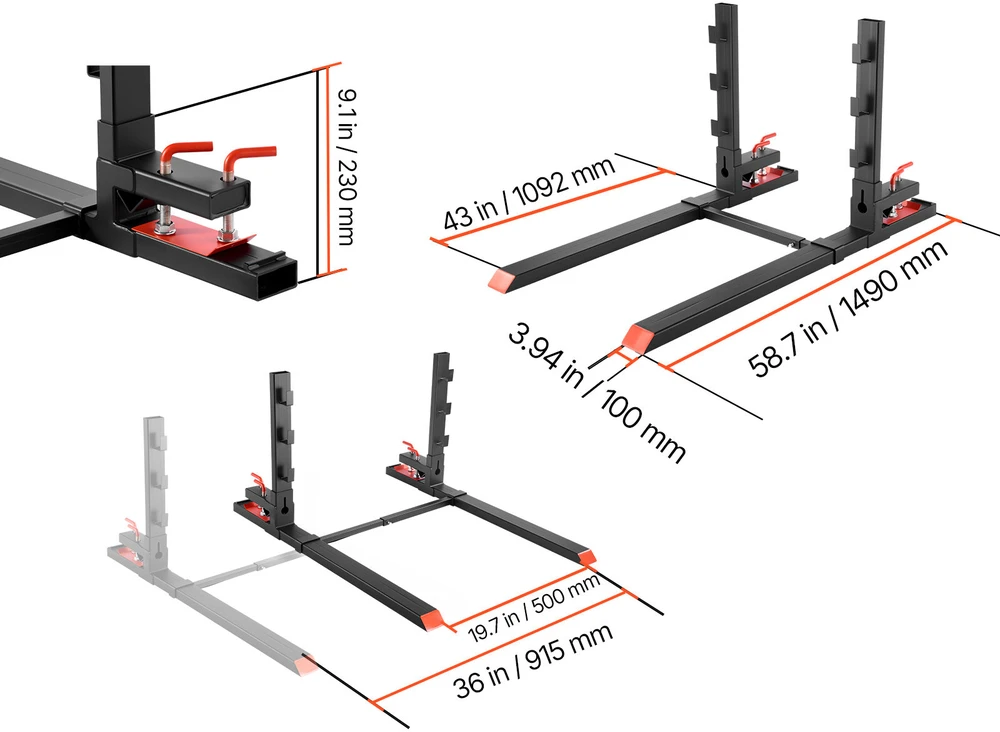 VEVOR Traktoriaus šakių priedai 1814 kg, juodi