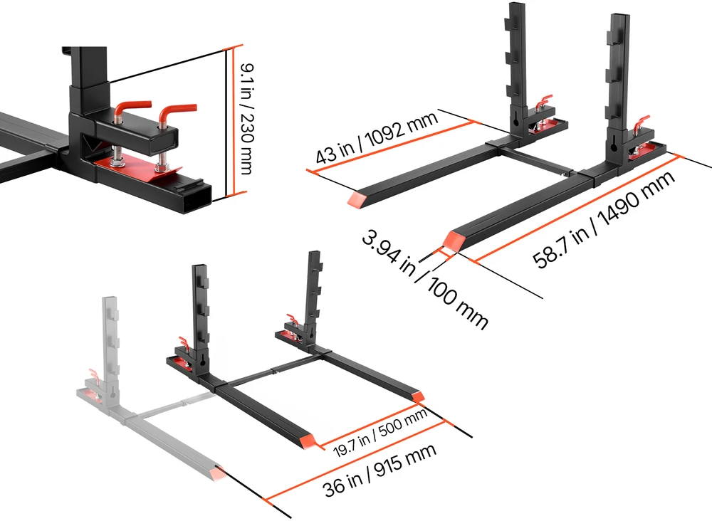 VEVOR Traktoriaus šakių priedai 1814 kg, juodi