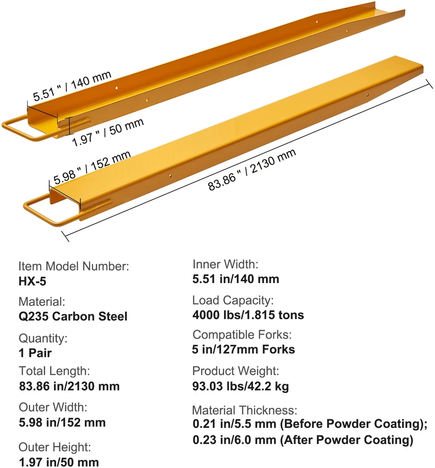 VEVOR Šakinių krautuvų šakių prailginimai 213 cm, 140 mm
