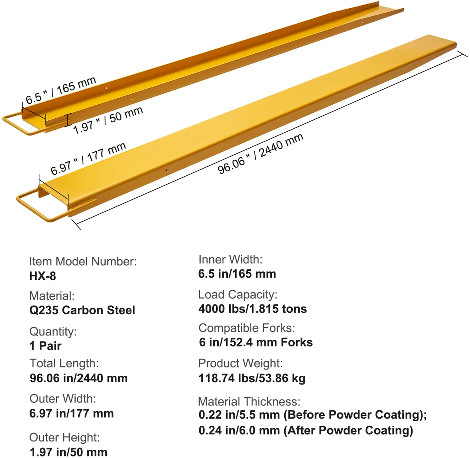 VEVOR Šakės prailginimai, 244 cm ilgio, 16,5 cm pločio