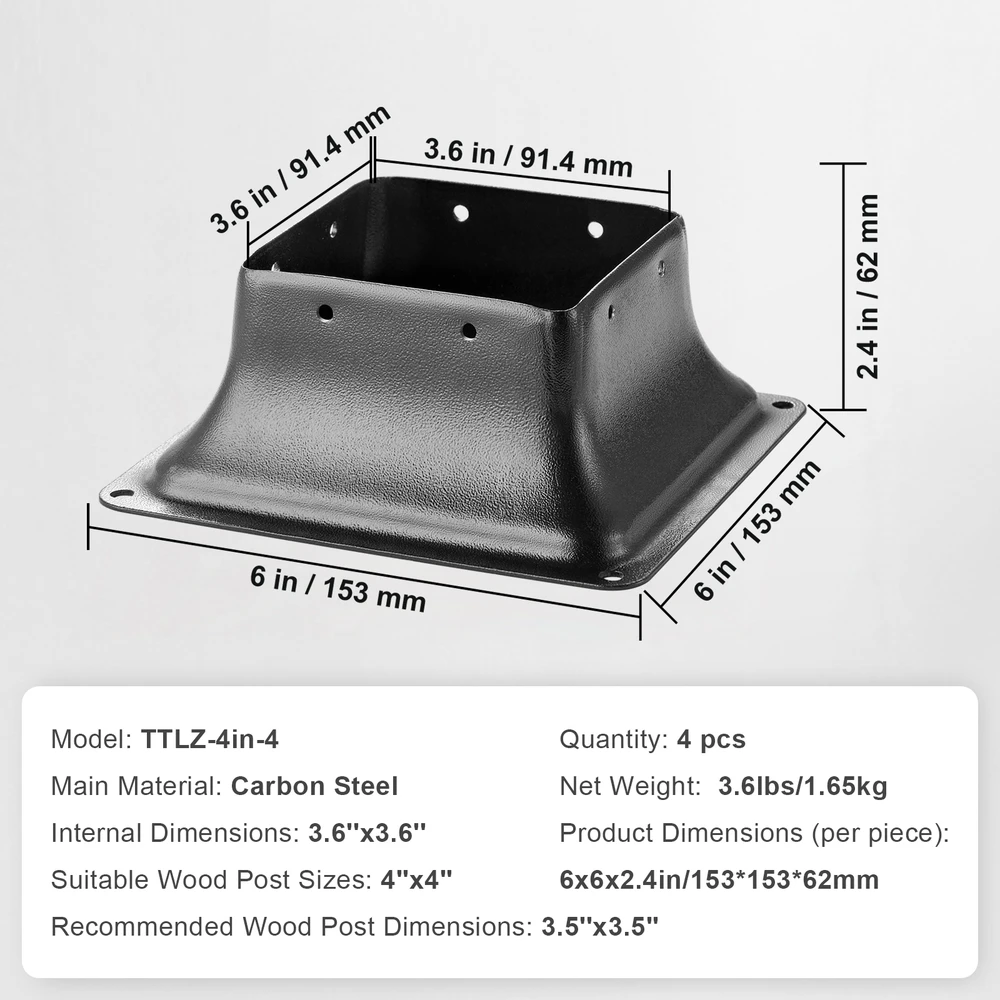 VEVOR Plieninis stulpų laikiklis 4 vnt. 101.6x101.6 mm