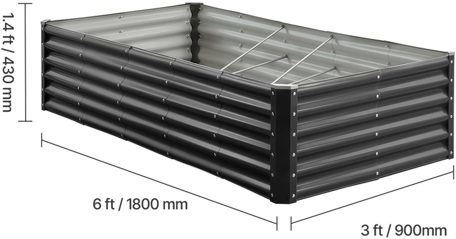 VEVOR Metalinė daržovių lysvė 180x90x60cm tamsiai pilka