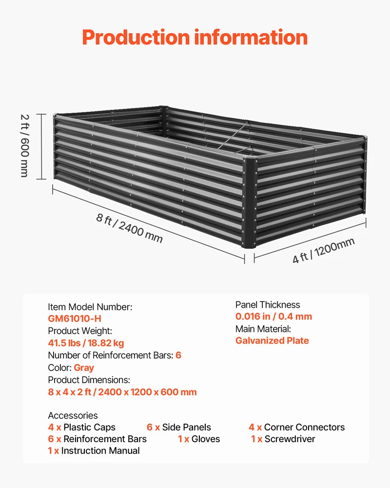 VEVOR Cinkuoto metalo sodinukų dėžė 240x120x60cm