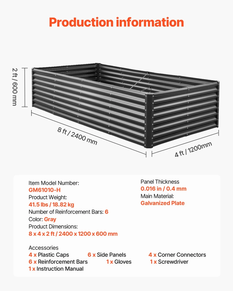VEVOR Cinkuoto metalo sodinukų dėžė 240x120x60cm