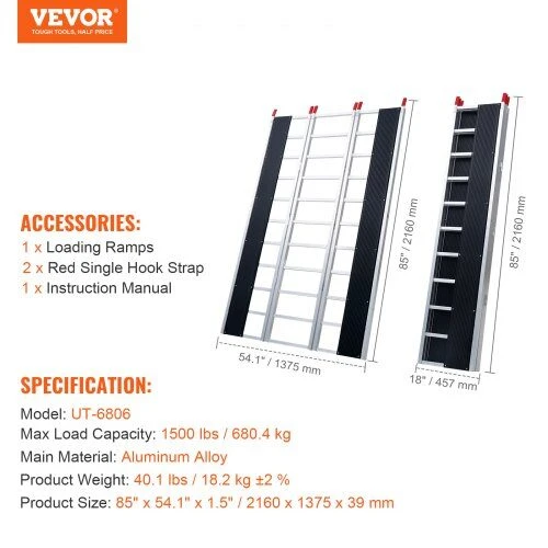 VEVOR Aliuminis sulankstomas rampa 680 kg, 216 cm