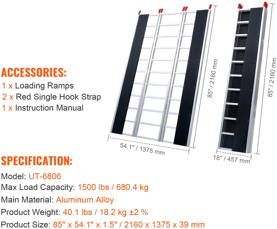 VEVOR Aliuminis sulankstomas rampa 680 kg, 216 cm