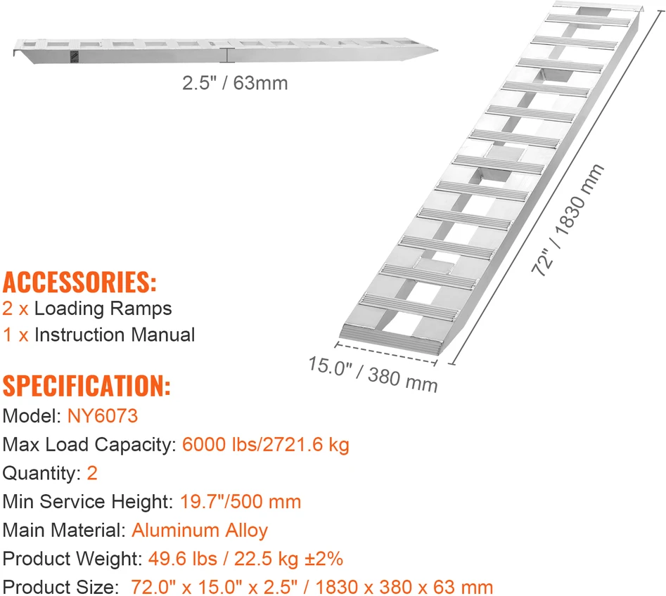 VEVOR 183 cm aliuminio rampos, 2721 kg, 2 vnt.