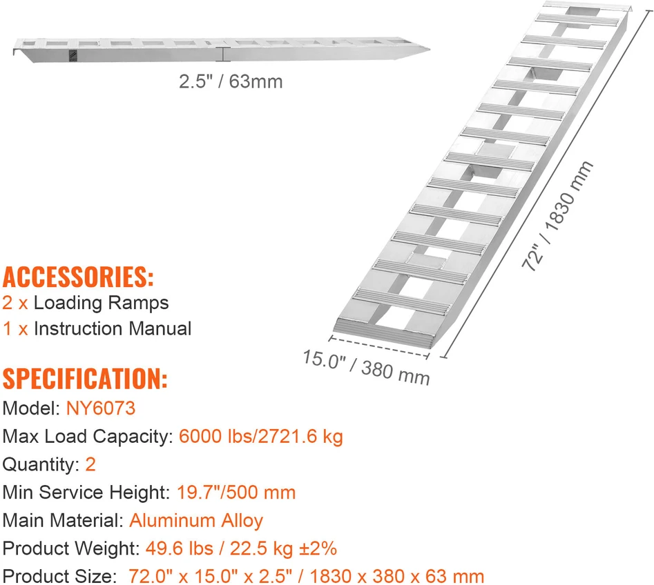 VEVOR 183 cm aliuminio rampos, 2721 kg, 2 vnt.