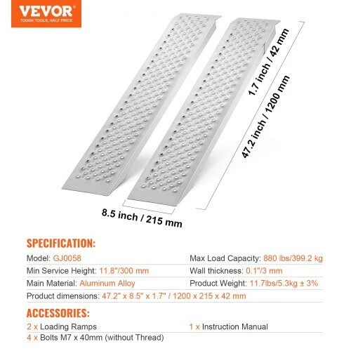 VEVOR 47,2 x 8,5 cm aliuminio rampai 399 kg