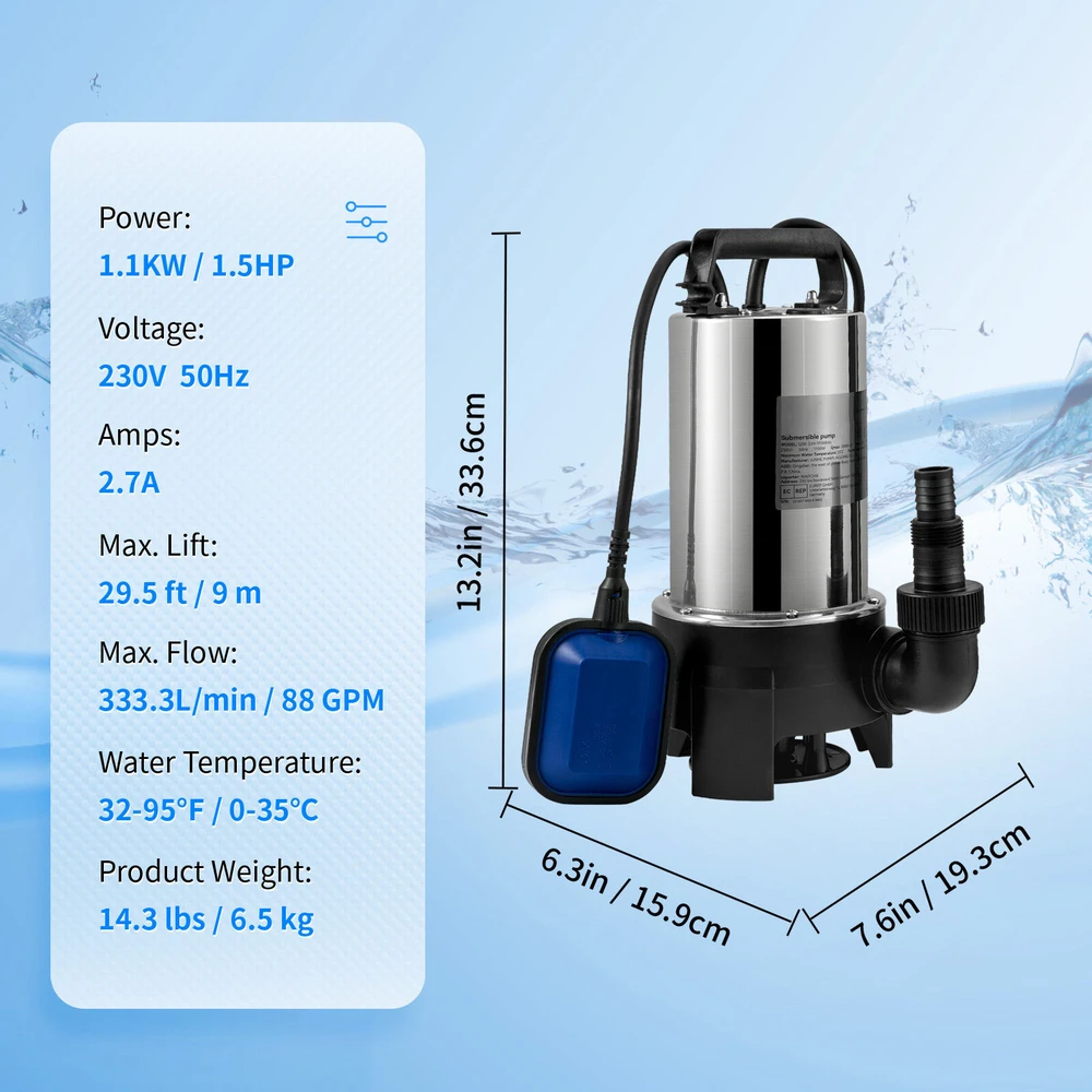 VEVOR Panardinamas vandens siurblys 1100W, 20,000 l/h
