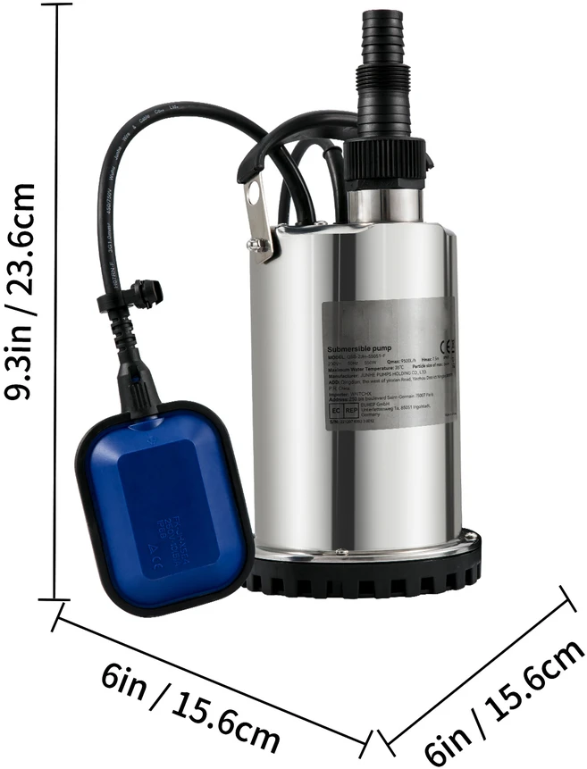VEVOR Panardinamas vandens siurblys 550W, 9500 L/val.