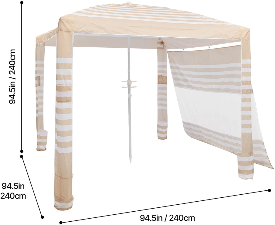 VEVOR Paplūdimio pavėsinė su šonine sienele, 2,4 x 2,4 m