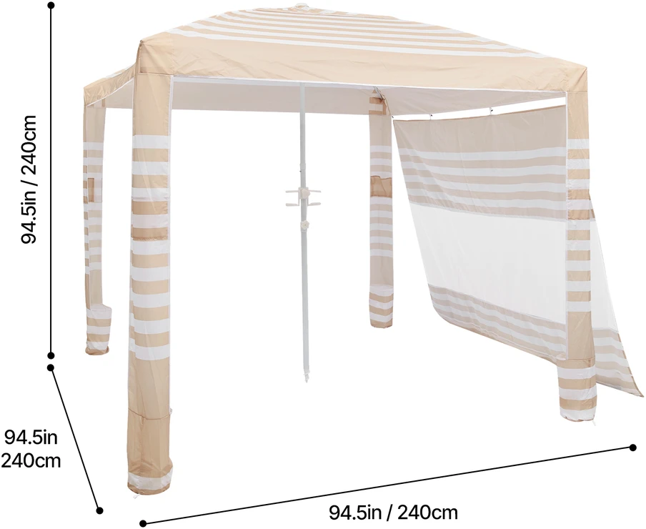 VEVOR Paplūdimio pavėsinė su šonine sienele, 2,4 x 2,4 m
