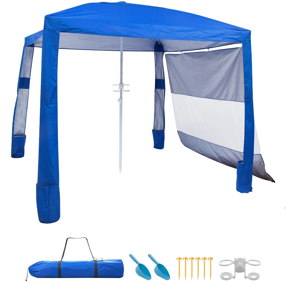VEVOR Paplūdimio pavėsinė su šonine siena, 2.4 x 2.4 m