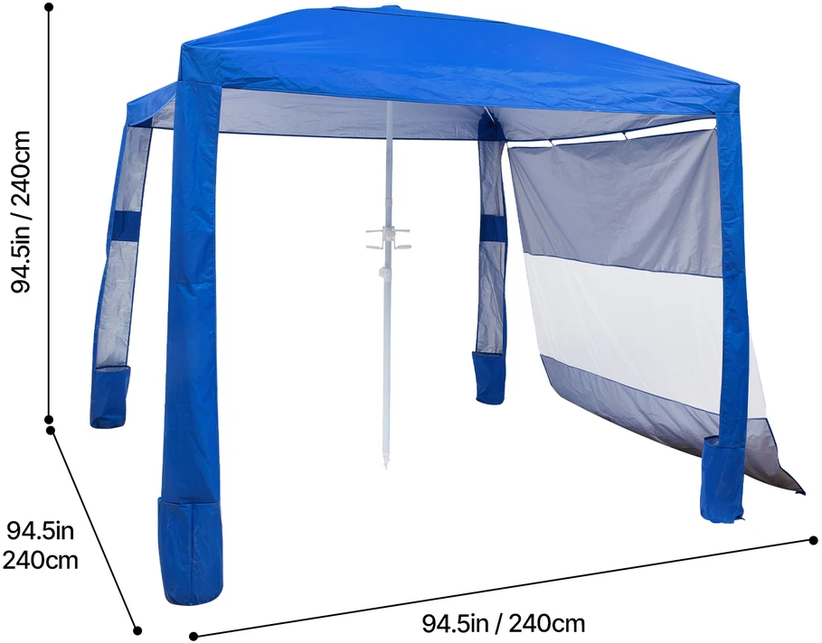VEVOR Paplūdimio pavėsinė su šonine siena, 2.4 x 2.4 m