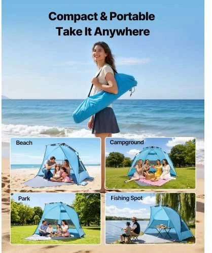 VEVOR Paplūdimio palapinė 4 asmenims, UV apsauga