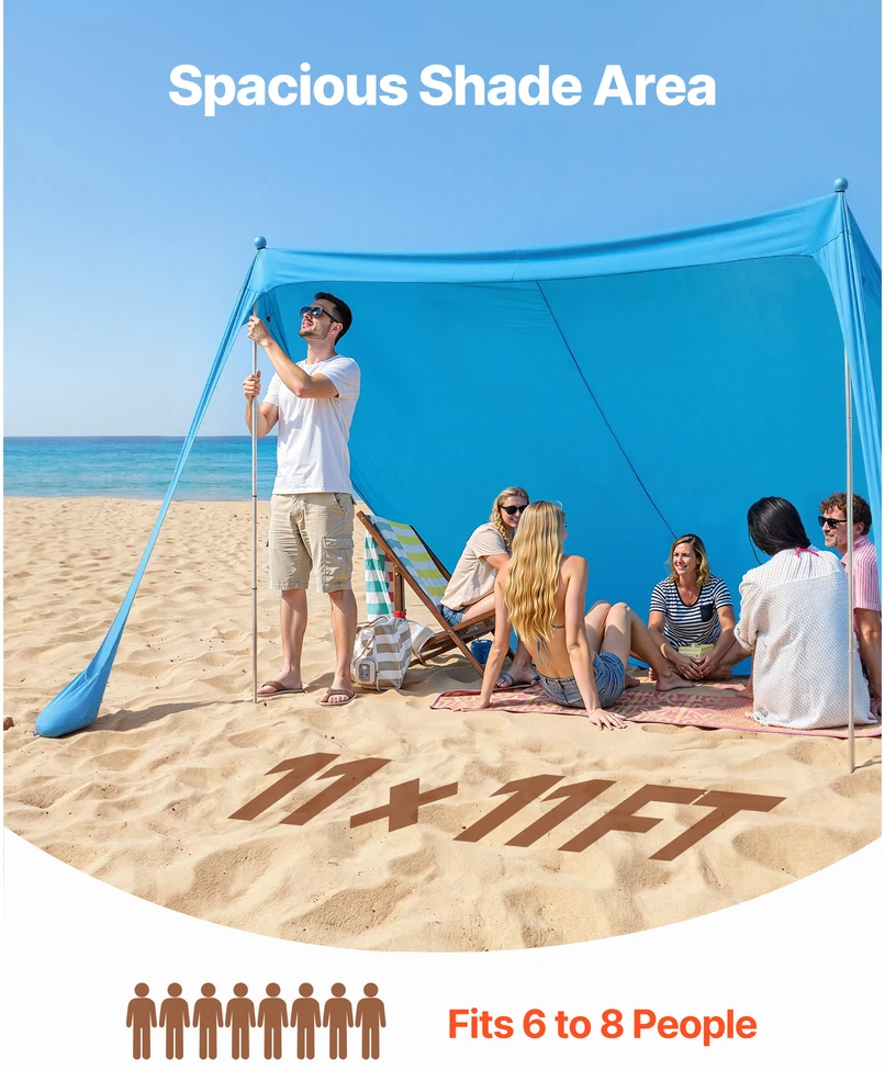 VEVOR Paplūdimio palapinė-stogelis nuo saulės (UPF50+), 3,4 x 3,4 m, Šviesiai mėlyna
