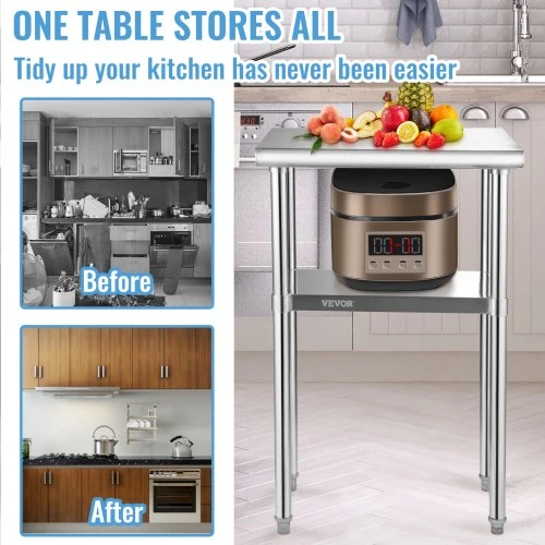 VEVOR Nerūdijančio plieno darbastalis su lentyna