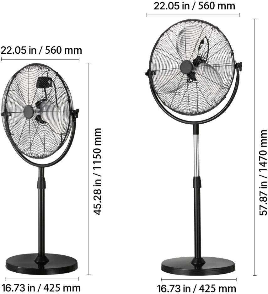 VEVOR 45,3-57,9 cm reguliuojamas pramoninis ventiliatorius