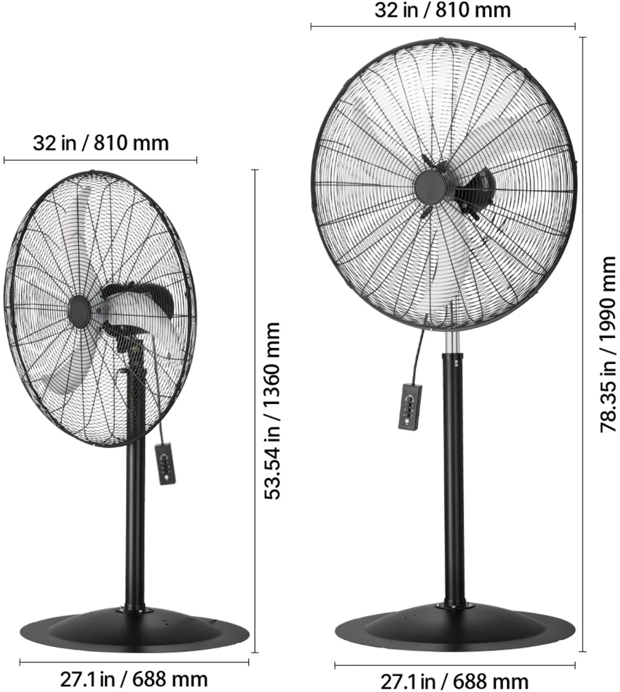 VEVOR 76 cm industrinis pastatomas ventiliatorius, reguliuojamas aukštis