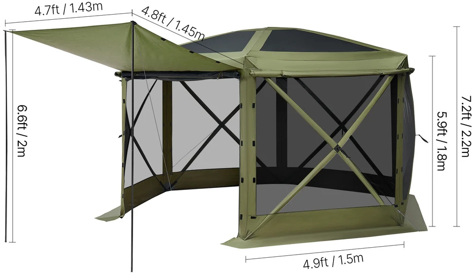 VEVOR Išskleidžiama pavėsinė su tinkleliu, 3x3 m