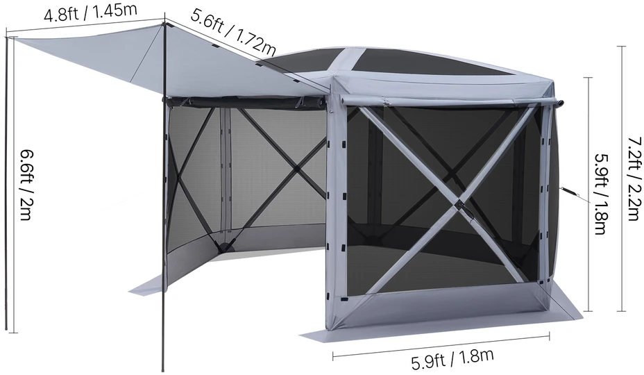 VEVOR Išskleidžiama pavėsinė su tinkleliu, 3.6 x 3.6 m