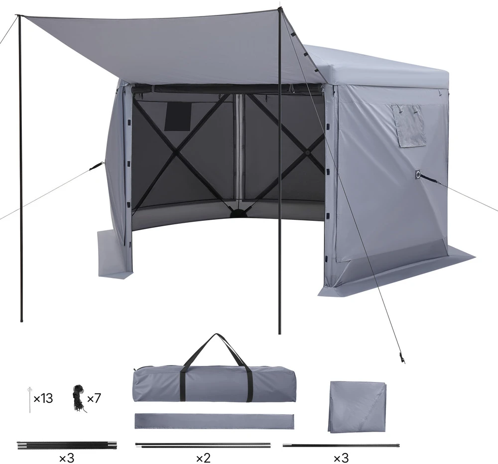 VEVOR Išskleidžiama pavėsinė su tinkleliu, 3.6 x 3.6 m