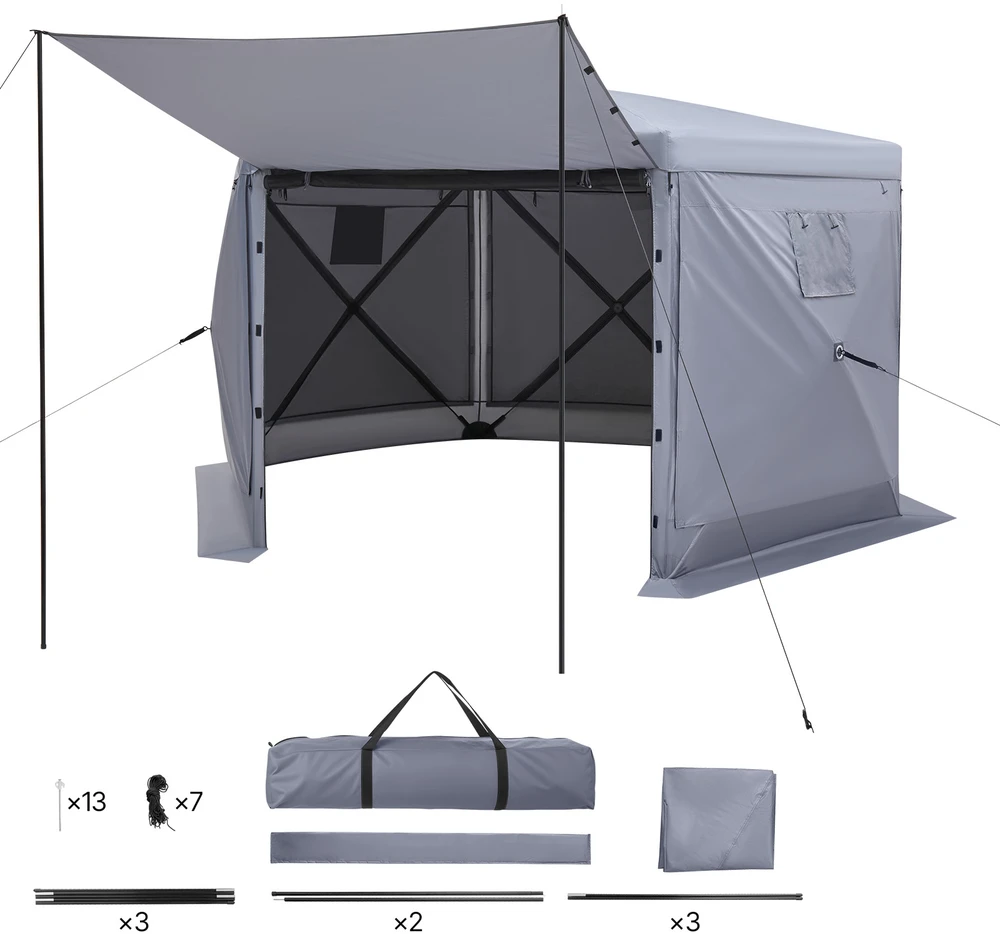 VEVOR Išskleidžiama pavėsinė su tinkleliu, 3.6 x 3.6 m