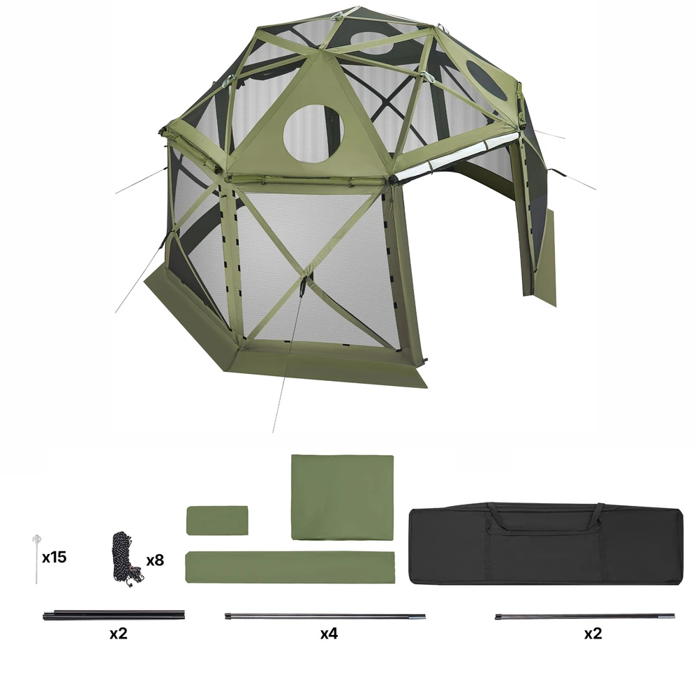 VEVOR Išskleidžiama pavėsinė su tinkleliu, 3.96 x 3.96 m, 13 kampų