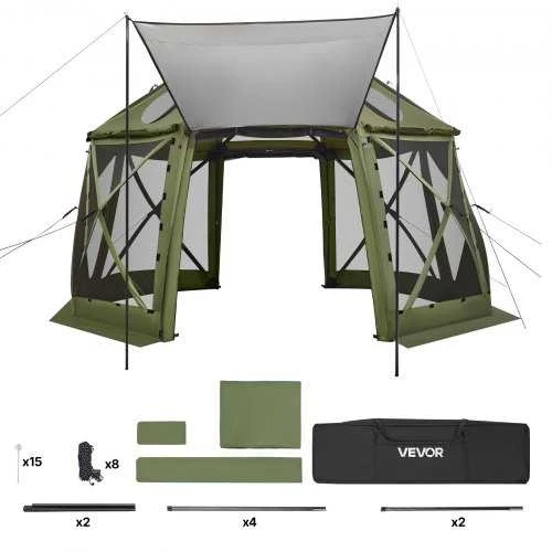 VEVOR Išskleidžiama pavėsinė su tinkleliu, 3.96 x 3.96 m, 13 kampų