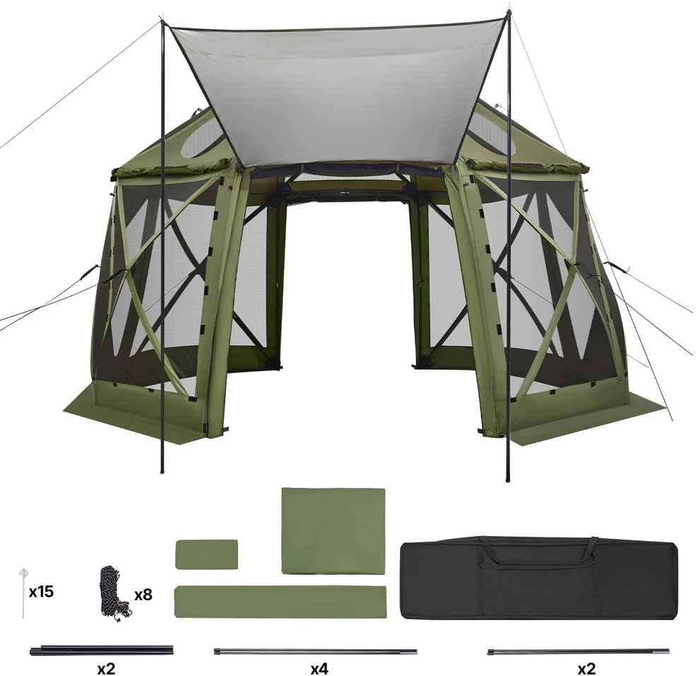 VEVOR Išskleidžiama pavėsinė su tinkleliu, 3.96 x 3.96 m, 13 kampų