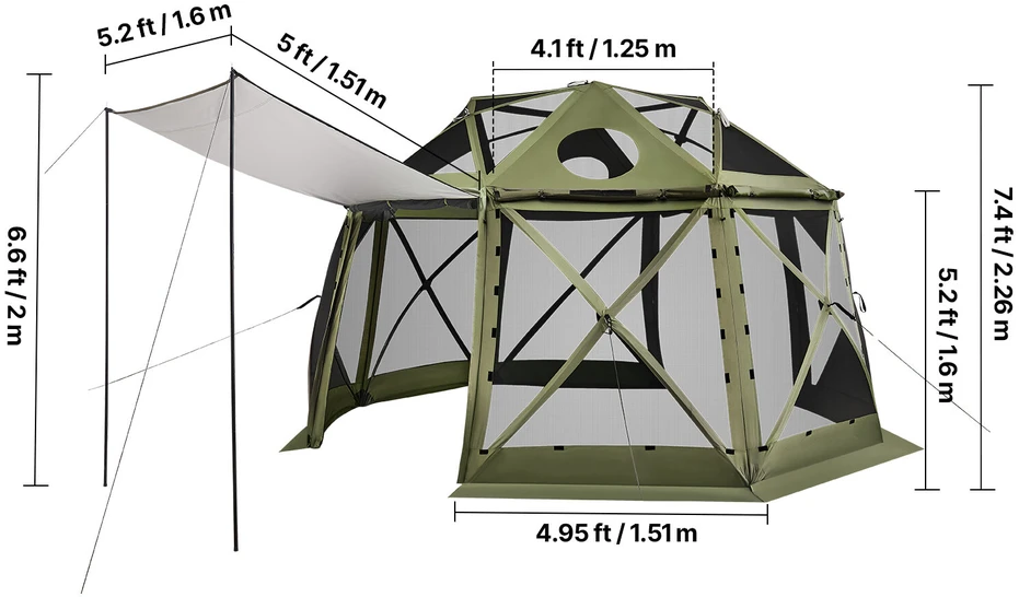 VEVOR Išskleidžiama pavėsinė su tinkleliu, 3.96 x 3.96 m, 13 kampų