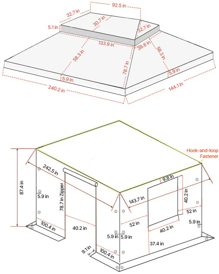 VEVOR Žiemos pavėsinės uždangalas 3,66 x 6,10 m kietviršėms pavėsinėms