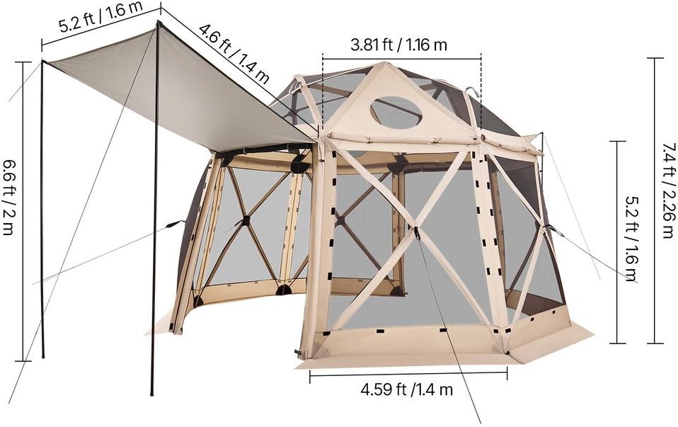 VEVOR Išskleidžiama pavėsinė 3.6x3.6 m, sferinė