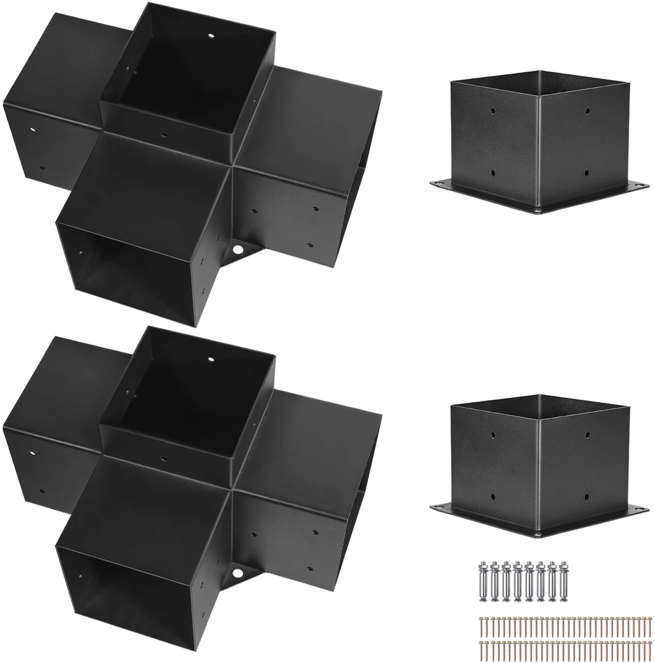 VEVOR Pergolos laikiklių rinkinys 152,4 x 152,4 mm, 4 krypčių tvirtas kampinis laikiklis, stulpo pagrindas